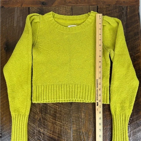 Maeve Anthropologie Lime Green Knit Sweater XXS Puff Sleeve Cropped Pullover - Picture 6 of 6